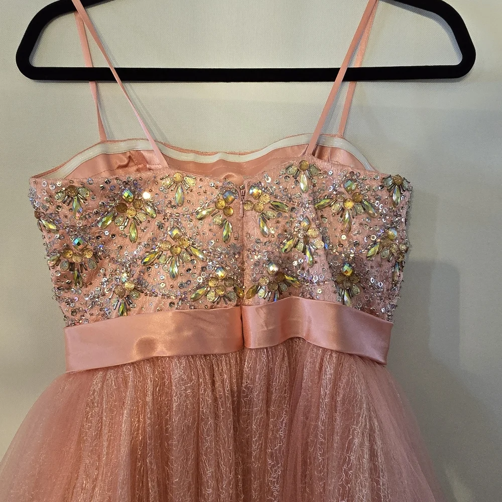 Dave & Johnny Girls Size 7/8 Peach Special Event Beaded Tulle Dress